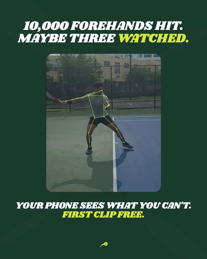 MatchPoint AI ad: 10,000 forehands hit, maybe three watched